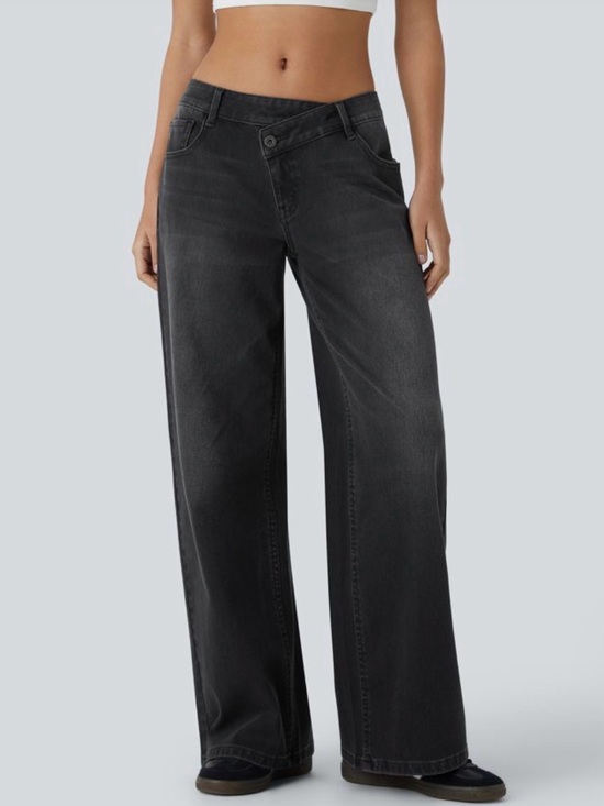 HALARA Denim - NWT Halara Flex™ Asymmetric Low Rise Zipper Pockets Baggy Wide Leg, Black, Large